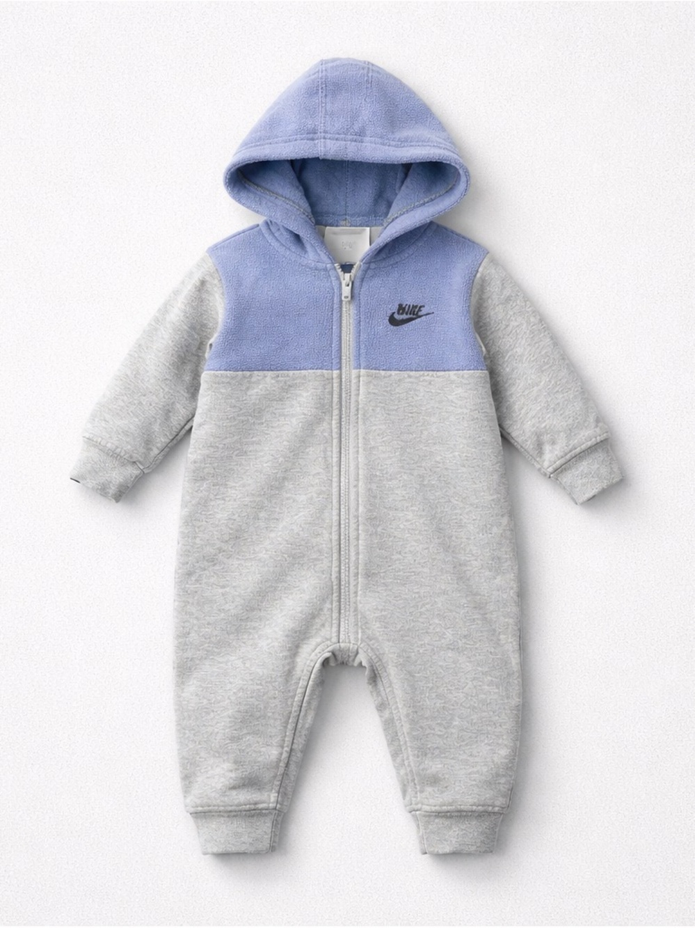 Nike Baby Hooded Fleece One Piece 9M Lavender Gray Zip-Up Romper
